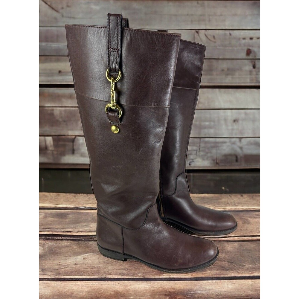 Coach Martta Tall Riding Boots Brown Leather Shoes Women's Size 8.5 B - Picture 1 of 16